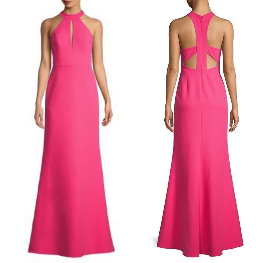 BCBGMAXAZRIA Sleeveless Keyhole Halter Gown Maxi Dress Begoniia Pink 2